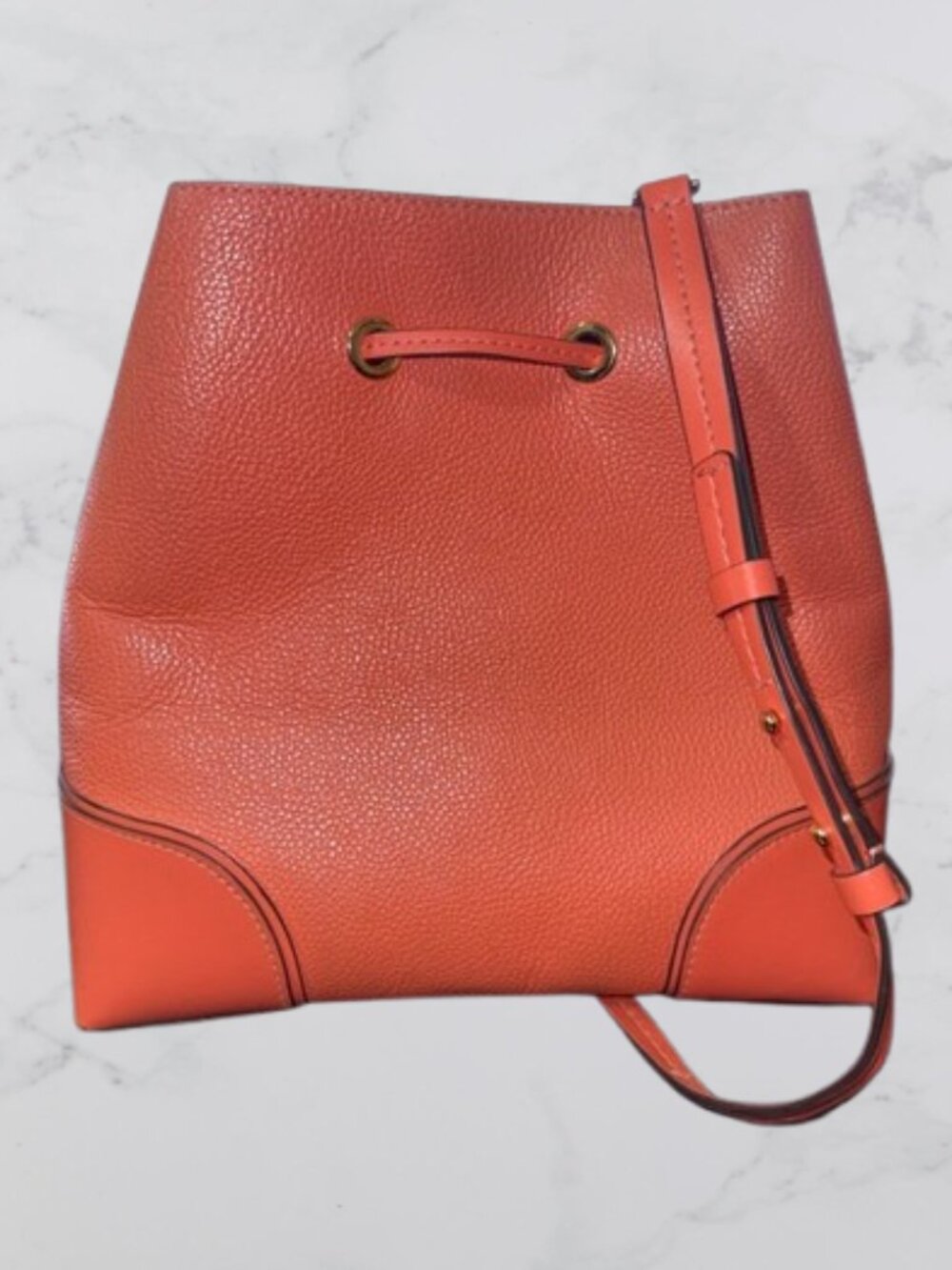 MICHAEL KORS Leather Medium MERCER GALLERY Drawstring Bucket Bag-Coral/Pink - Picture 3 of 15